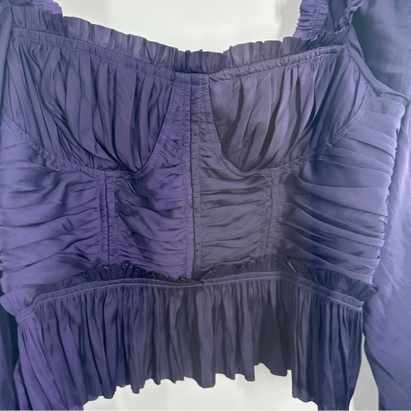 Ulla Johnson Purple Mia Ruched Satin Peplum Blouse - Picture 6 of 13